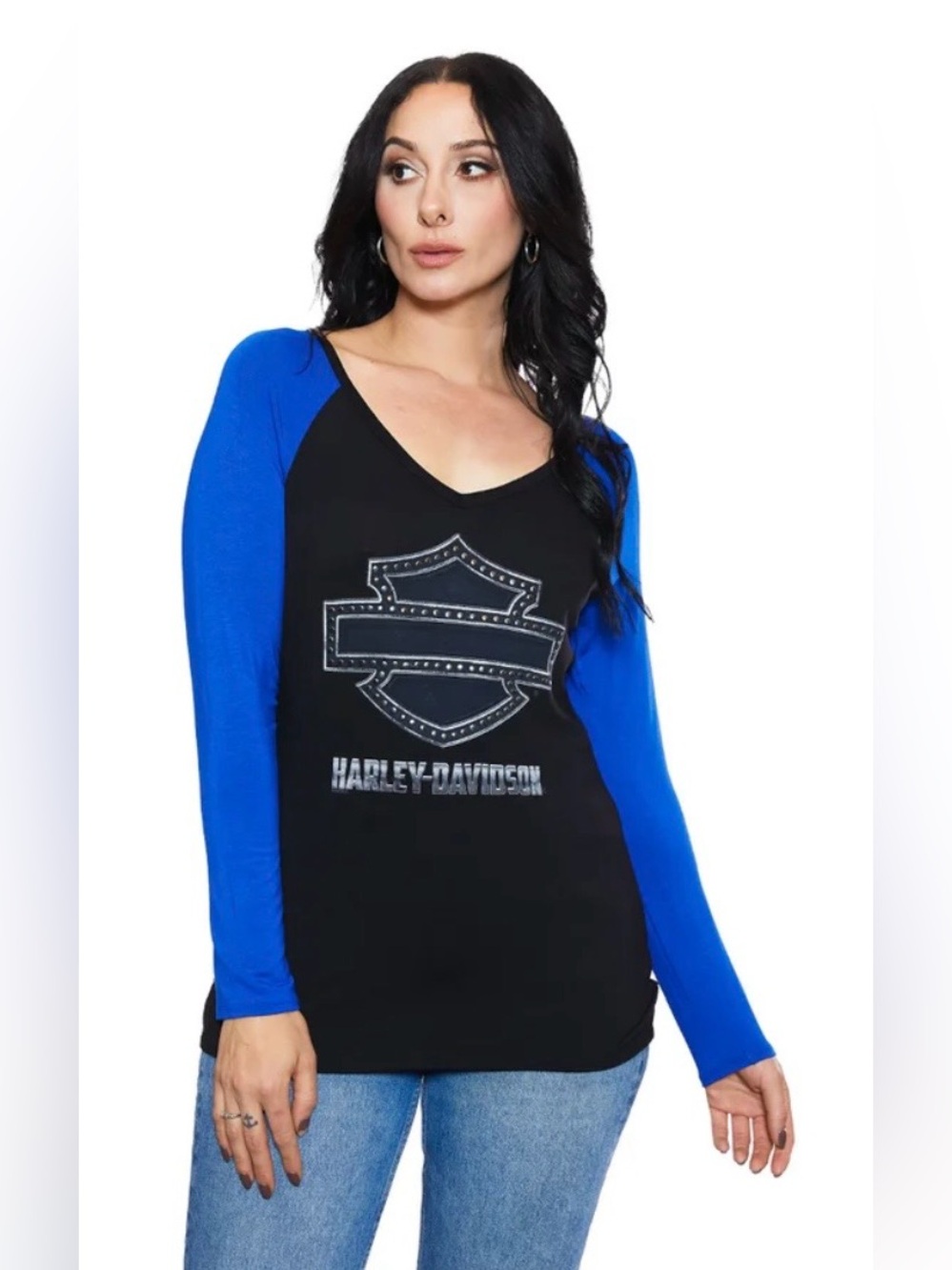 Harley-Davidson Made of Steel Raglan Long Sleeve V-Neck T-Shirt Sz L NWT